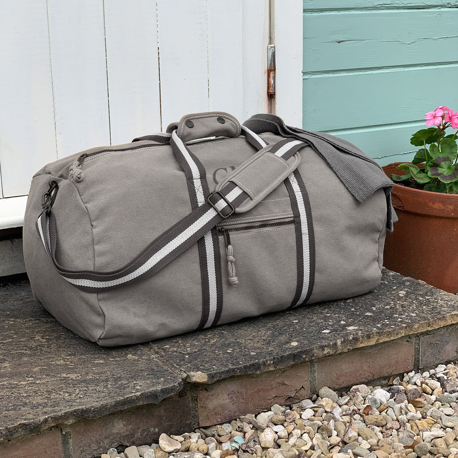 Personalised Large Canvas Holdall in Grey