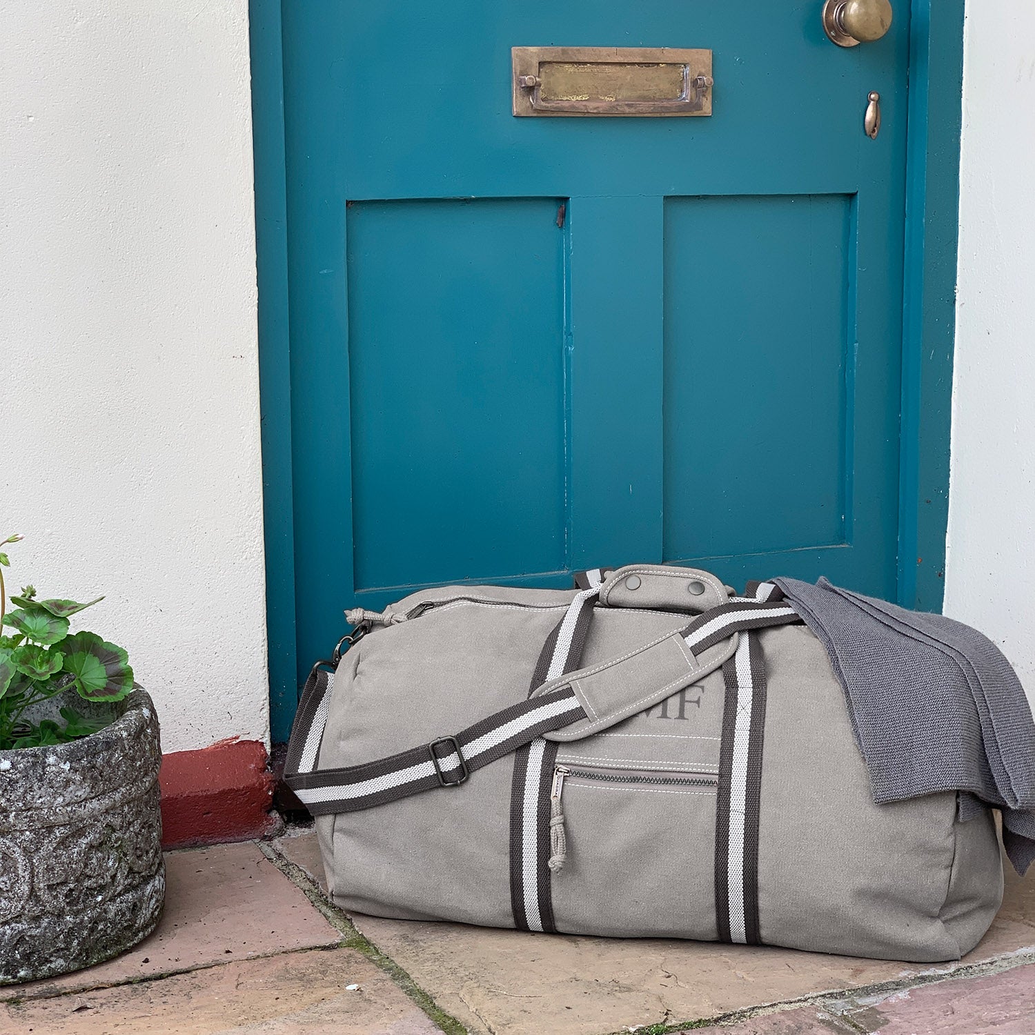 Personalised Large Canvas Holdall in Grey