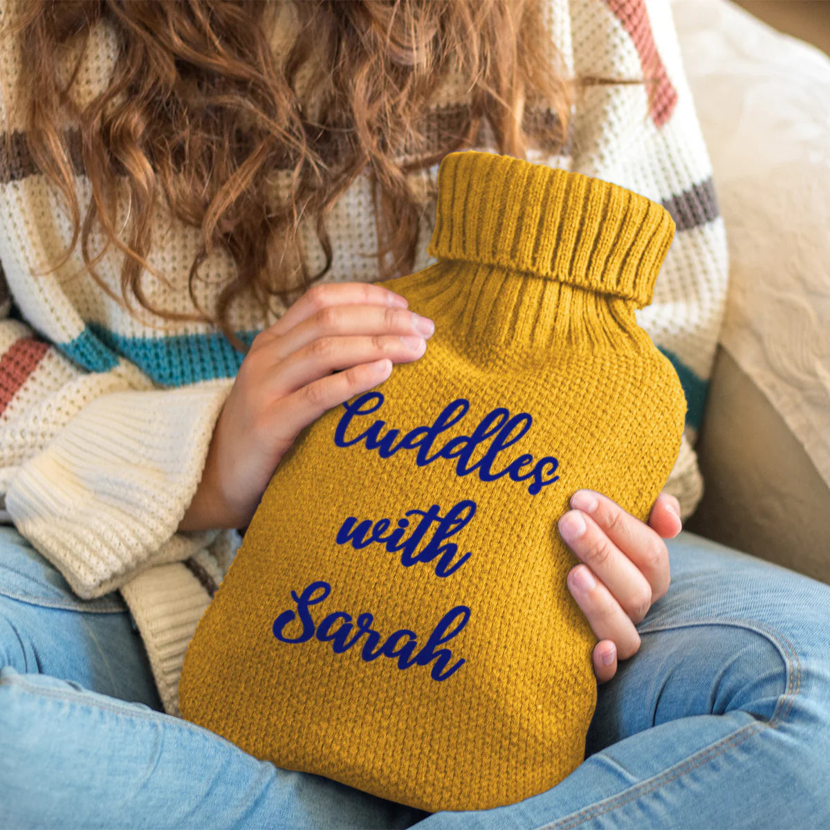 Personalised Hot Water Bottle in Yellow
