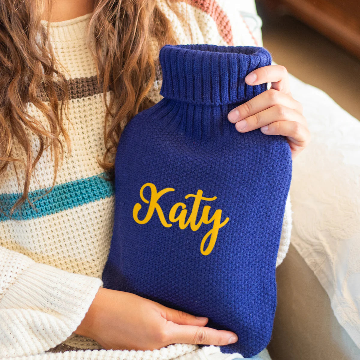 Personalised Hot Water Bottle in Navy