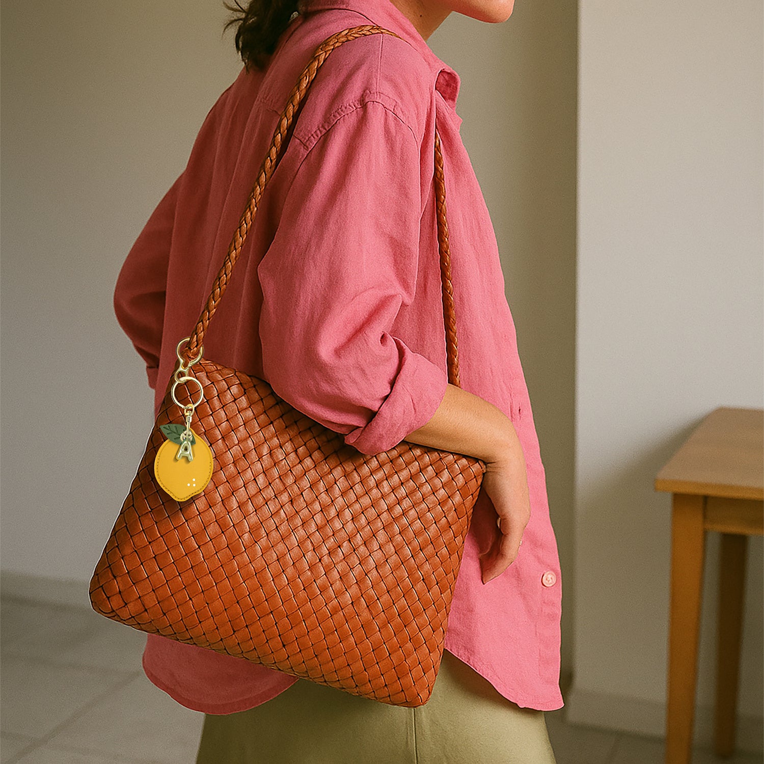 Personalised Lemon Vegan Leather Bag Charm