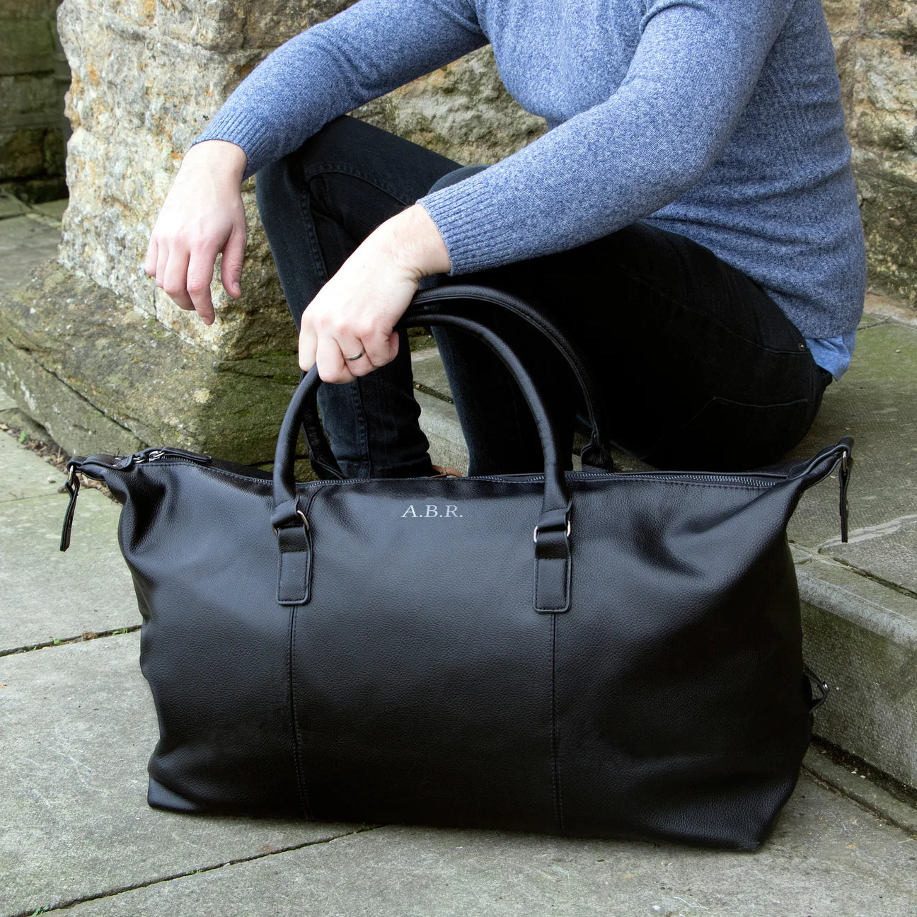 Personalised Vintage Nuhide Holdall in Black