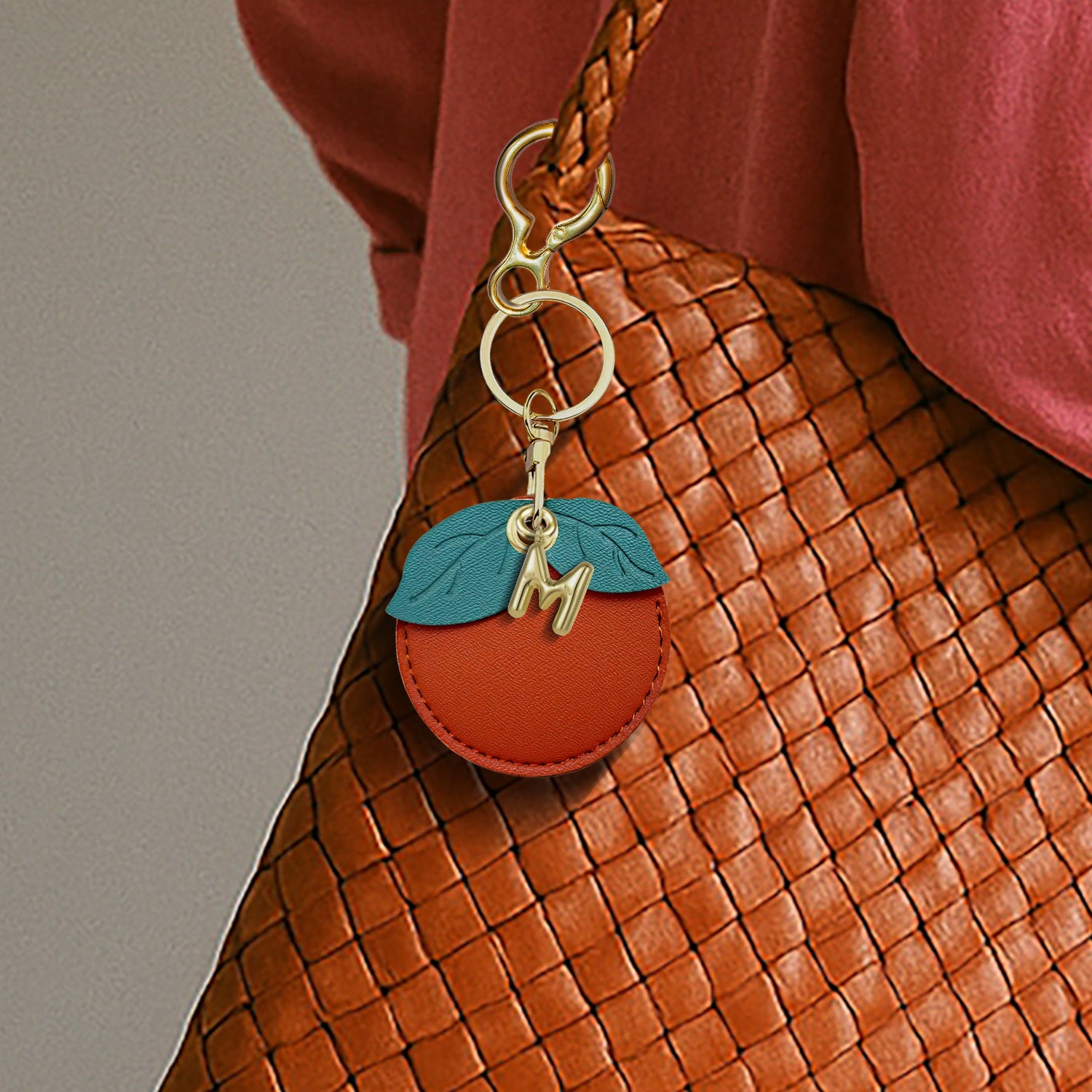 Personalised Orange Vegan Leather Bag Charm