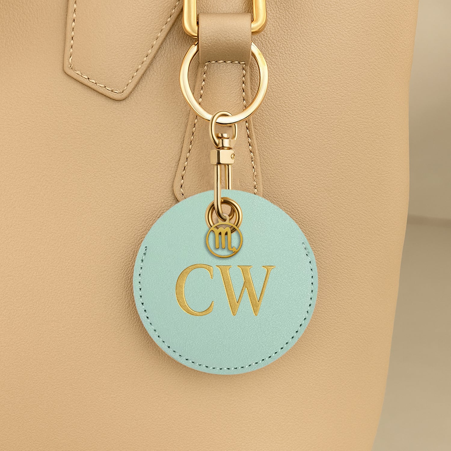 Personalised Vegan Leather Bag Accessory with Zodiac Charm