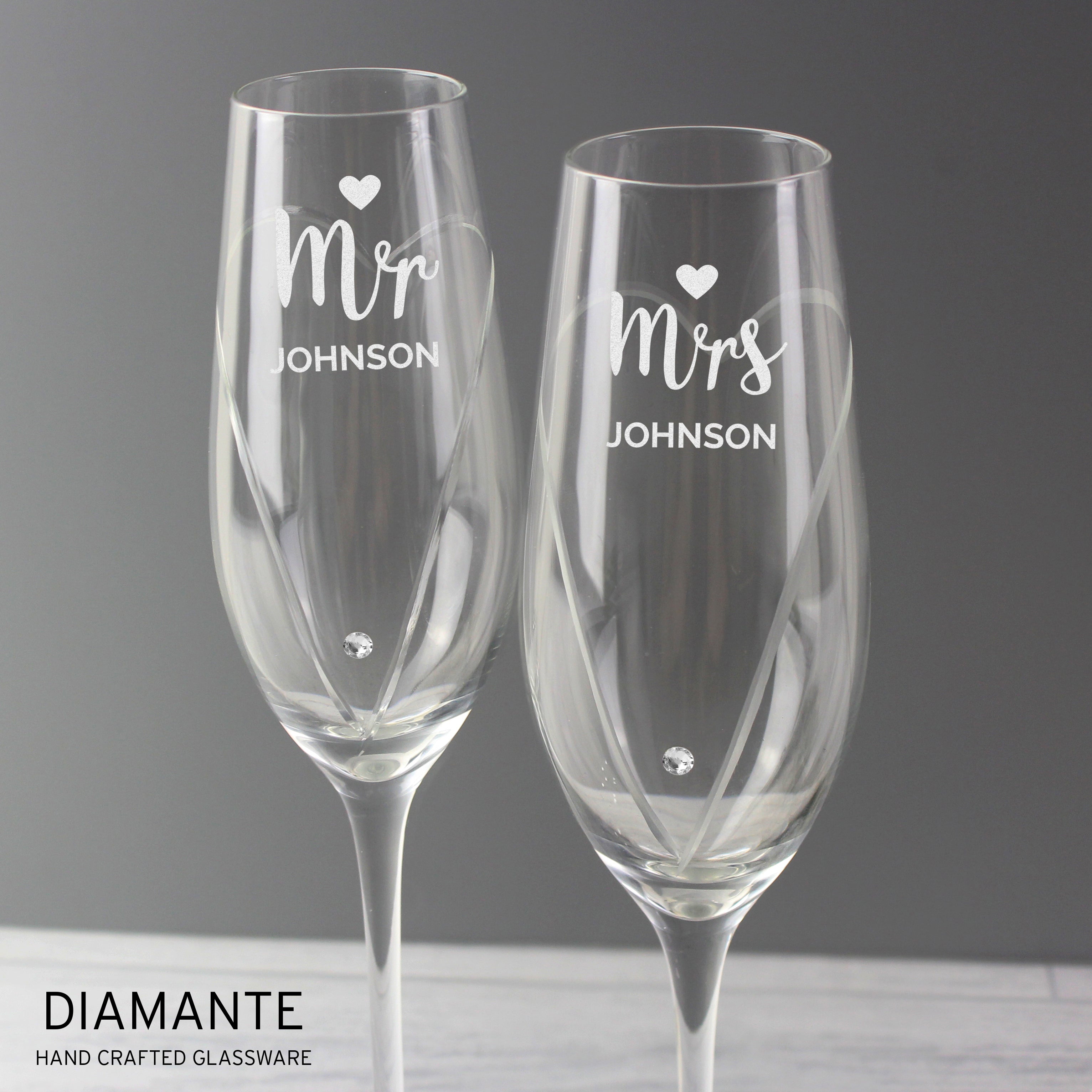Personalised Mr And Mrs Wedding Champagne Flutes Set