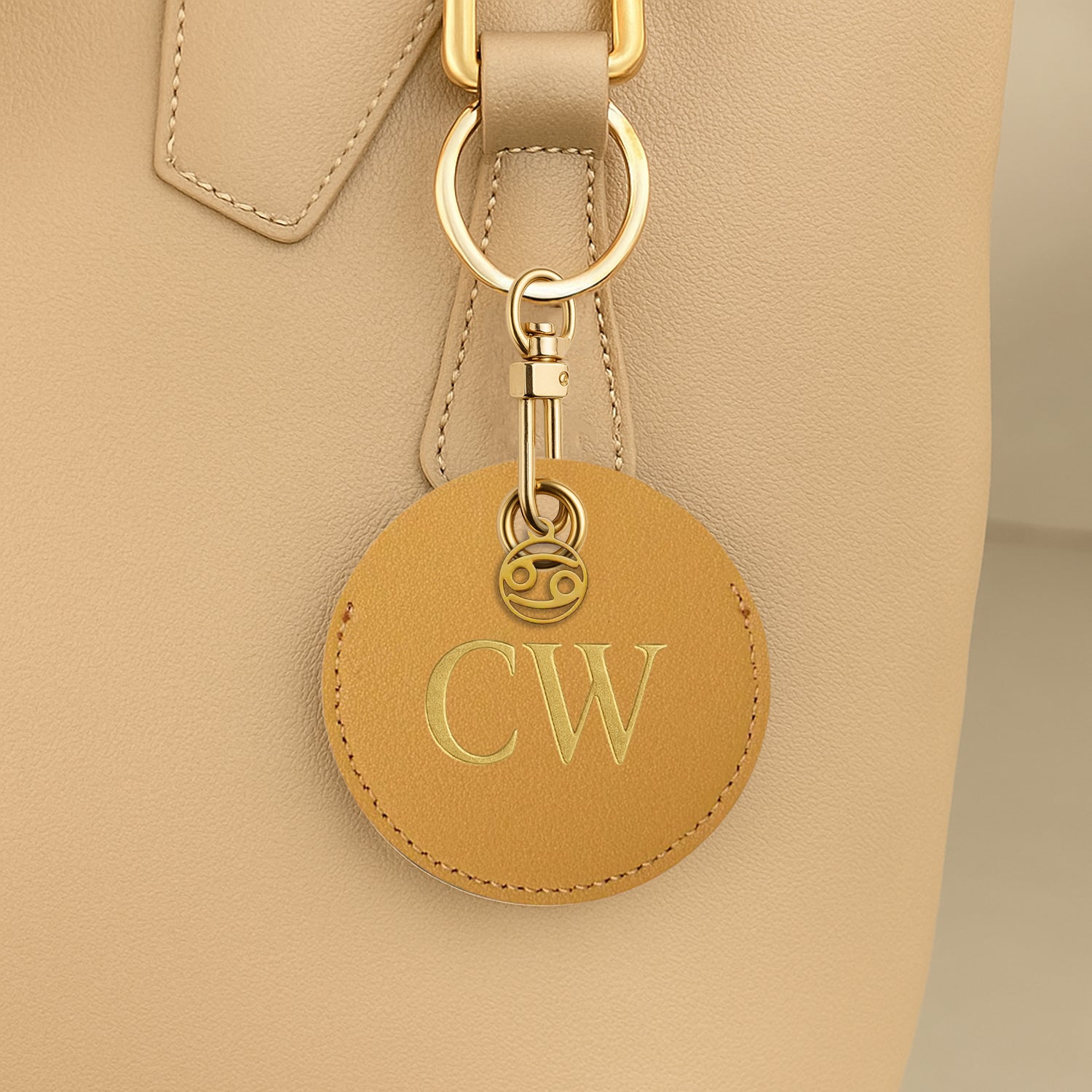 Personalised Vegan Leather Bag Accessory with Zodiac Charm