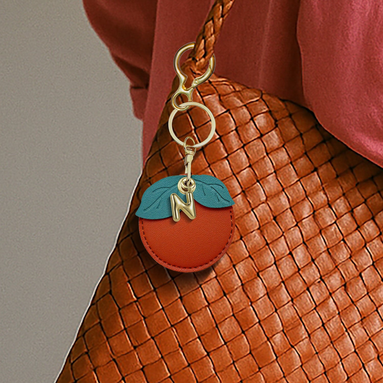 Personalised Orange Vegan Leather Bag Charm