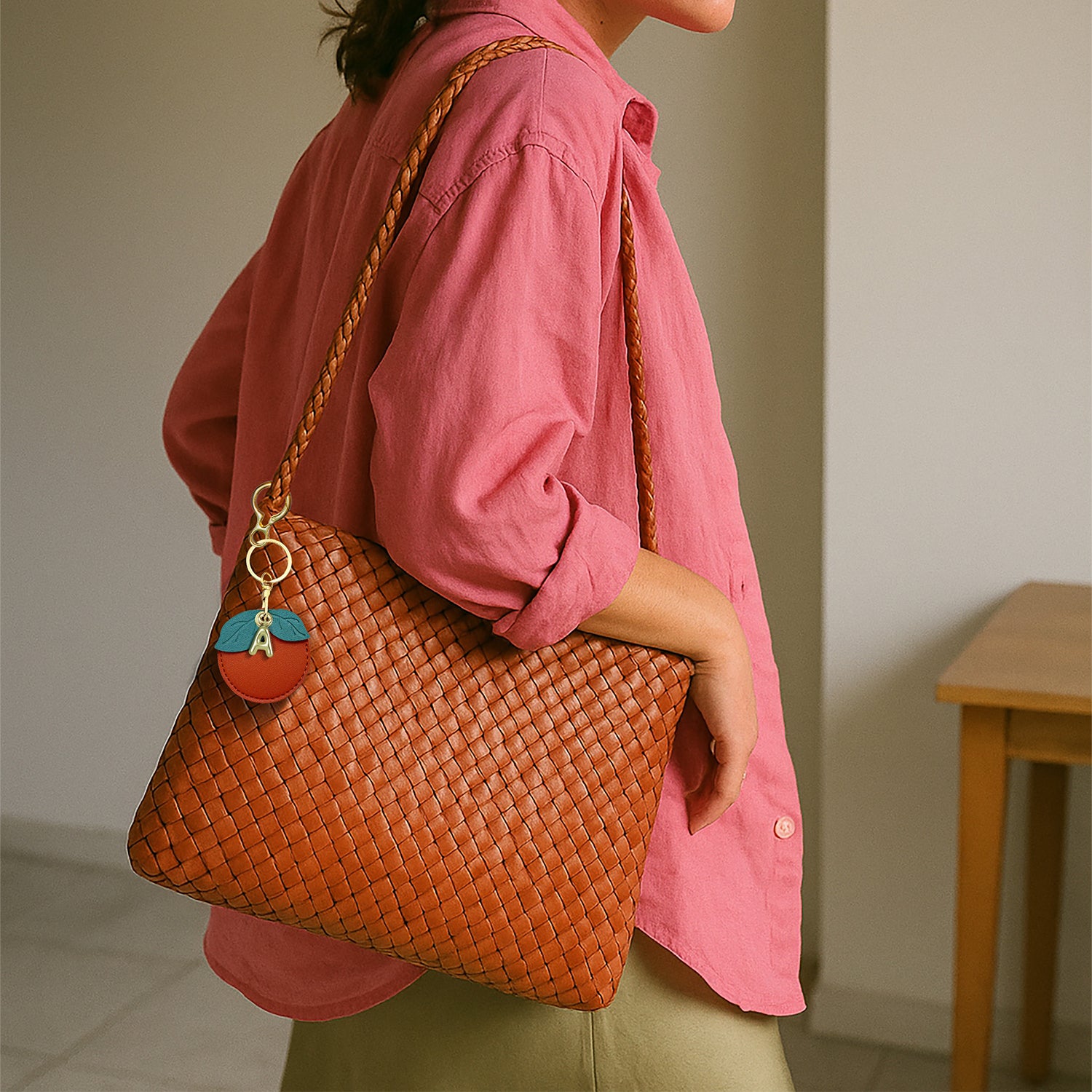 Personalised Orange Vegan Leather Bag Charm