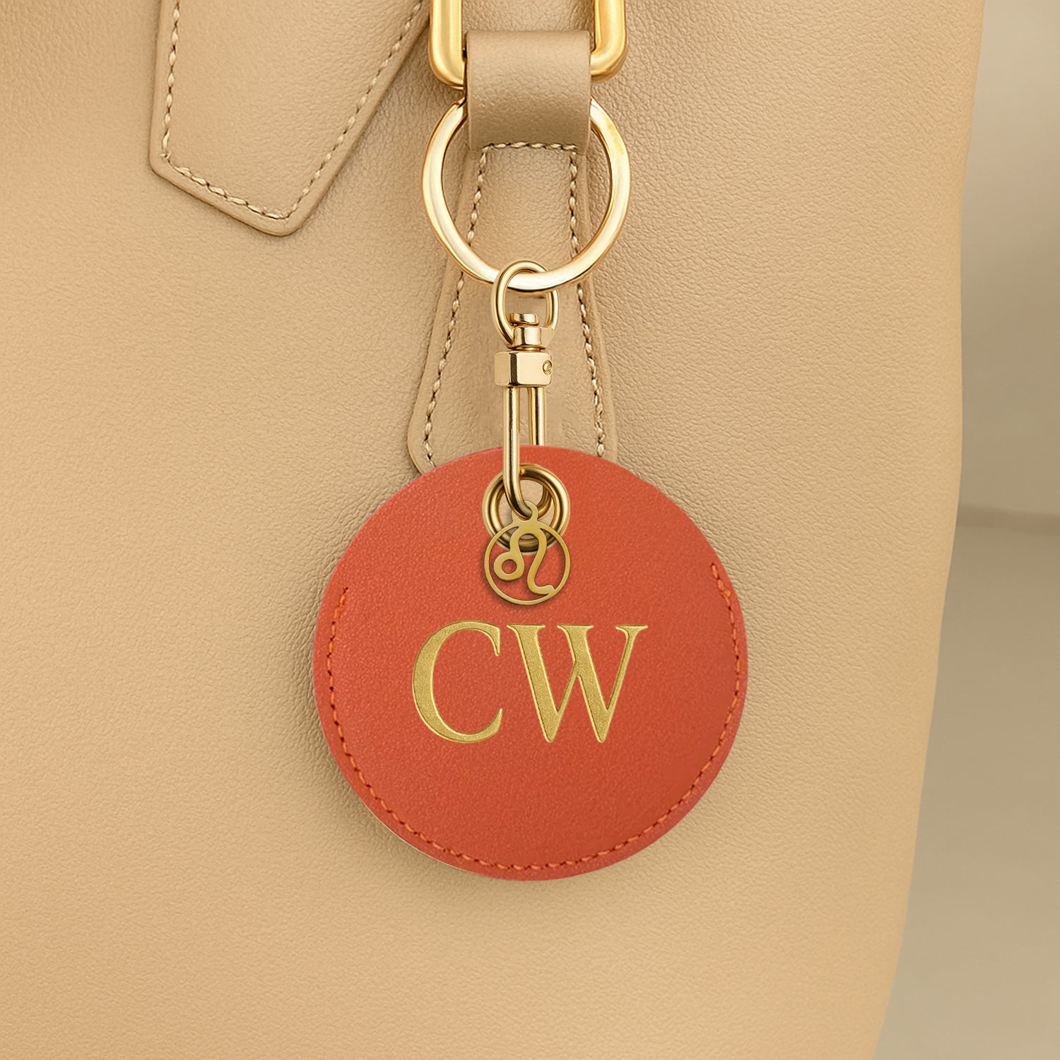 Personalised Vegan Leather Bag Accessory with Zodiac Charm