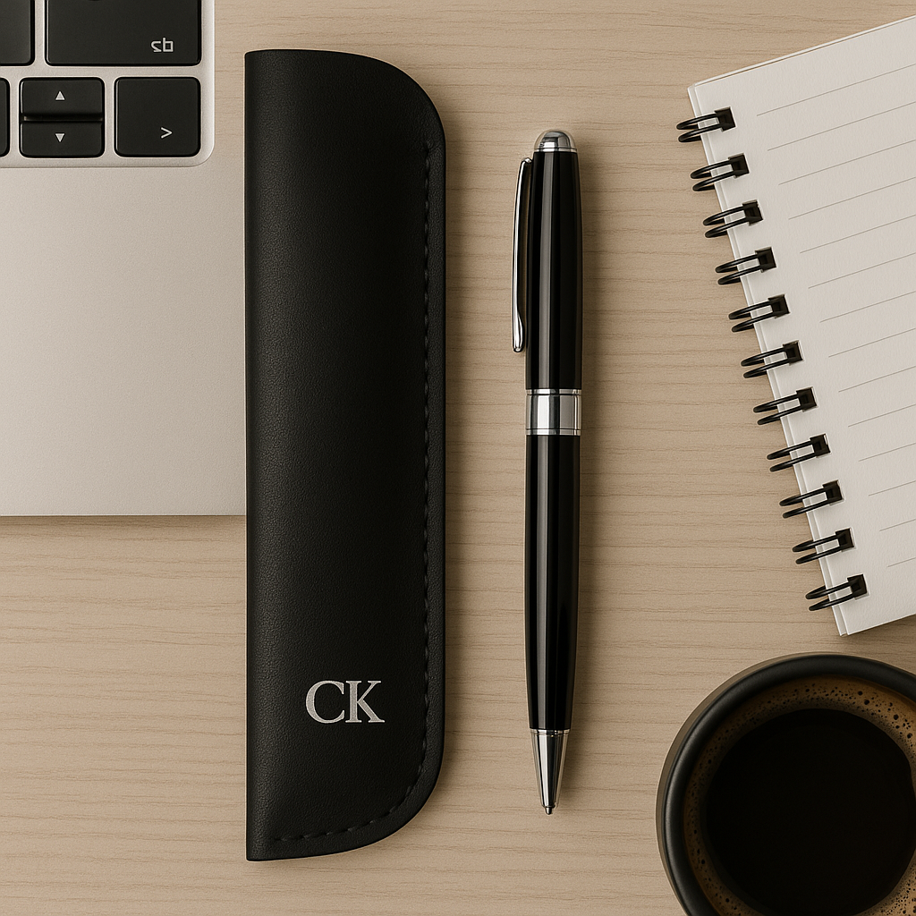 Personalised PU Vegan Leather Pen Pouch with Pen