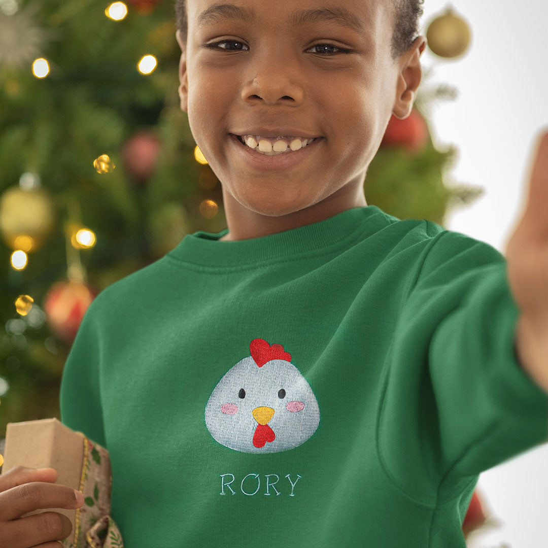 Personalised 'On The Wild Side' Embroidered Children's Chicken Jumper