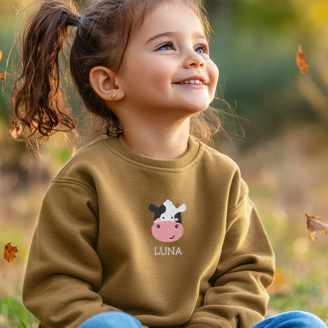 Personalised 'On The Wild Side' Embroidered Children's Cow Jumper