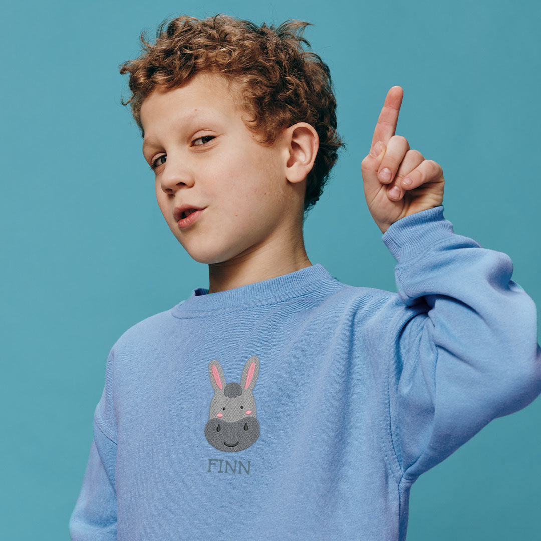 Personalised 'On The Wild Side' Embroidered Children's Donkey Jumper