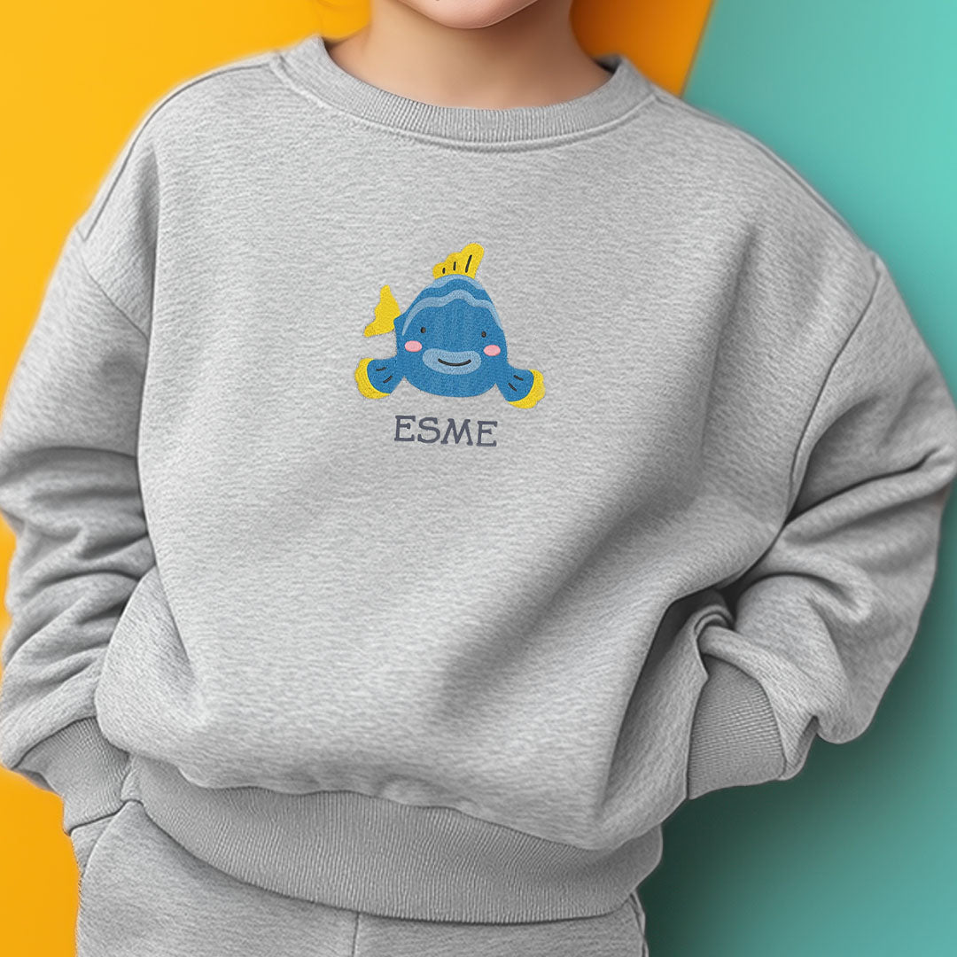 Personalised 'On The Wild Side' Embroidered Children's Fish Jumper