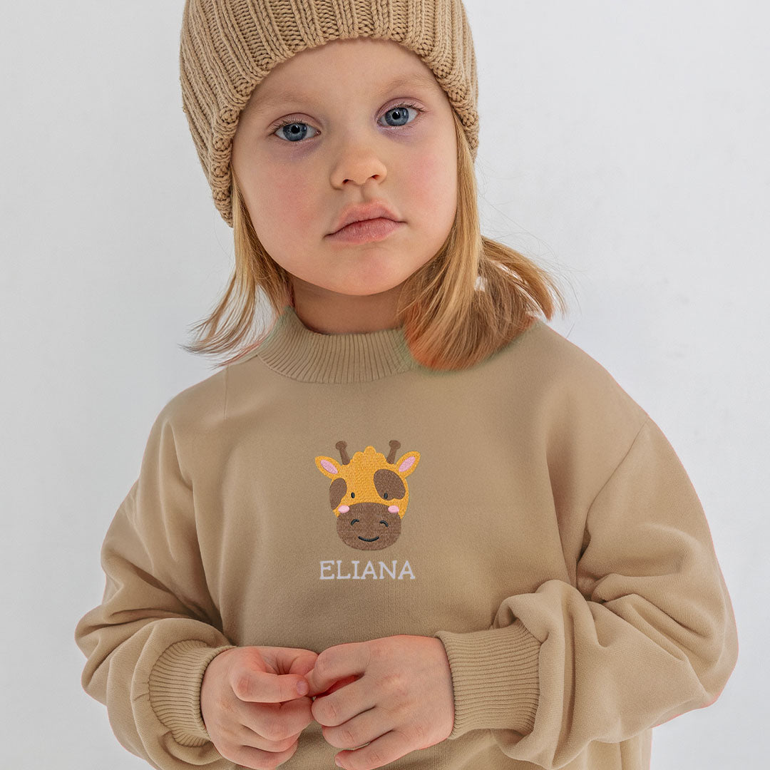 Personalised 'On The Wild Side' Embroidered Children's Giraffe Jumper