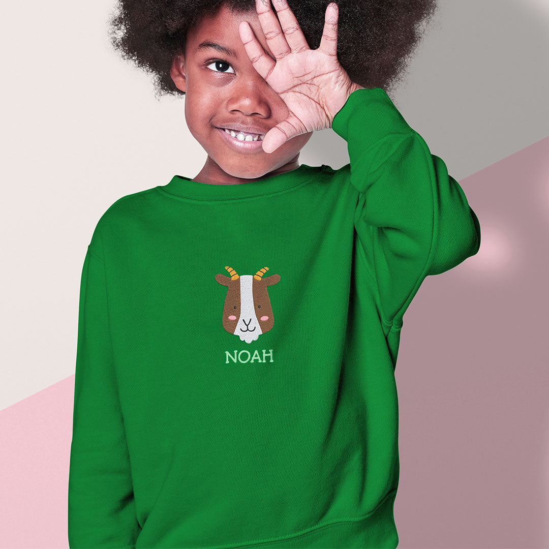 Personalised 'On The Wild Side' Embroidered Children's Goat Jumper