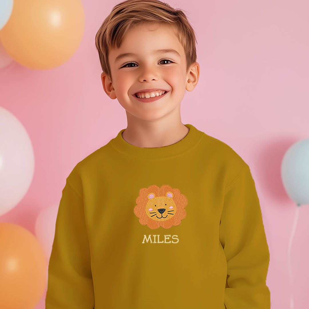 Personalised 'On The Wild Side' Embroidered Children's Lion Jumper