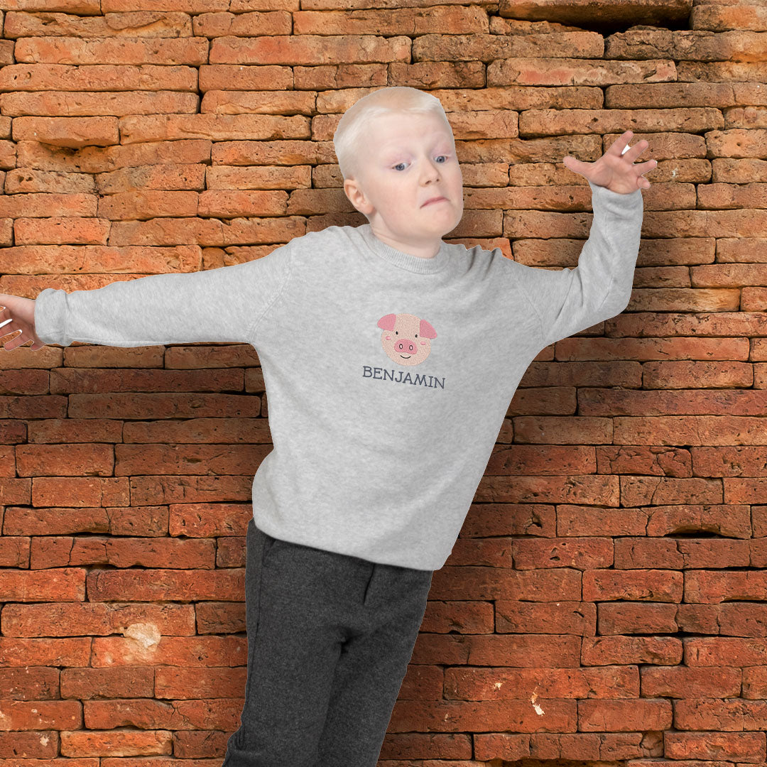Personalised 'On The Wild Side' Embroidered Children's Pig Jumper