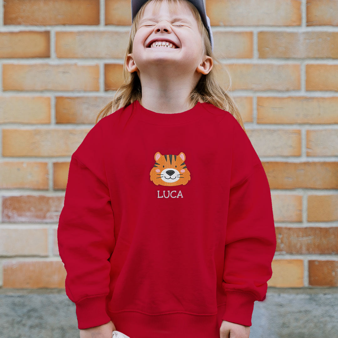 Personalised 'On The Wild Side' Embroidered Children's Tiger Jumper