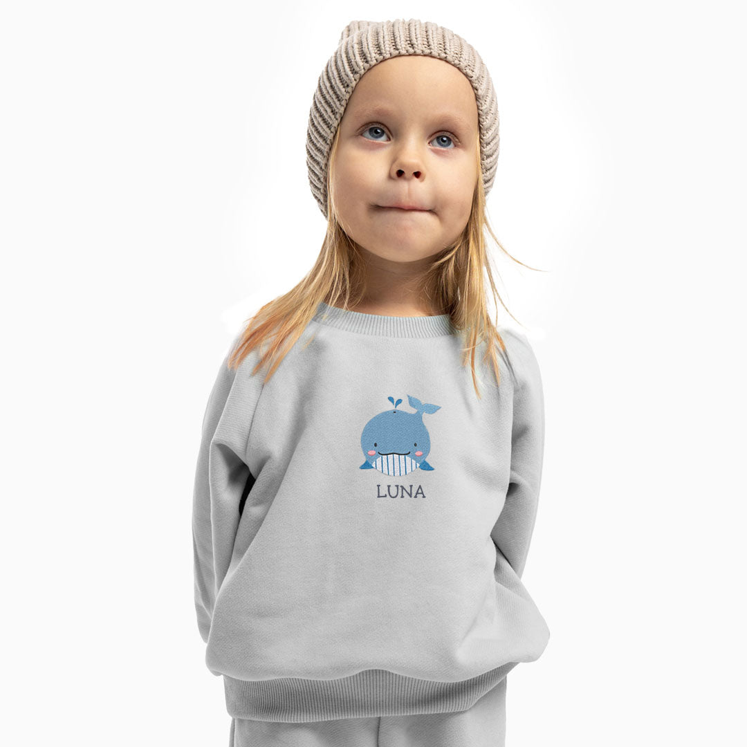 Personalised 'On The Wild Side' Embroidered Children's Whale Jumper