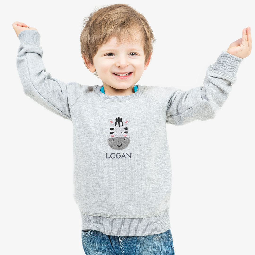 Personalised 'On The Wild Side' Embroidered Children's Zebra Jumper