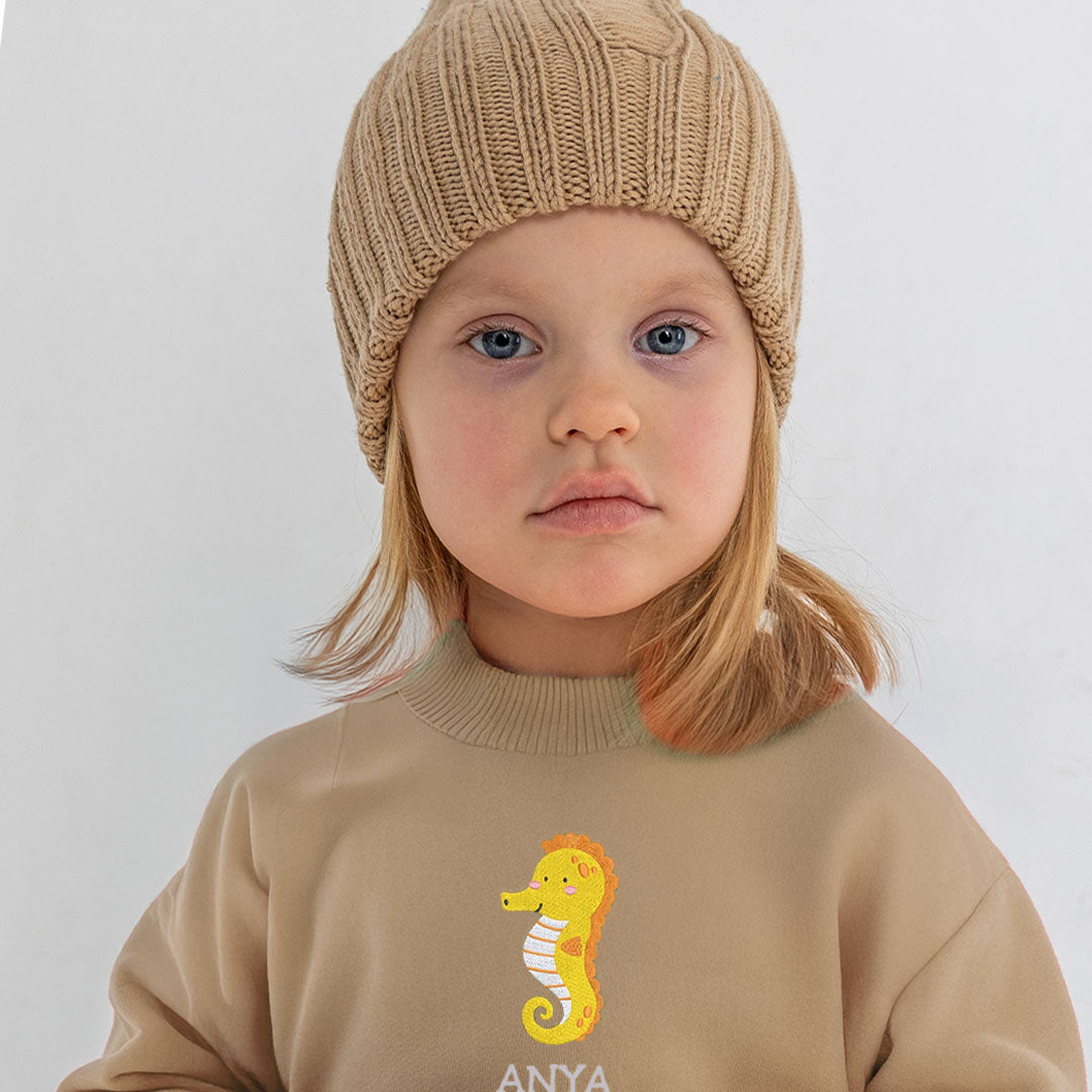 Personalised 'On The Wild Side' Embroidered Children's Seahorse Jumper