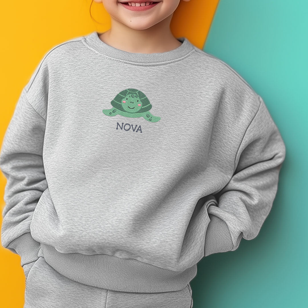 Personalised 'On The Wild Side' Embroidered Children's Turtle Jumper