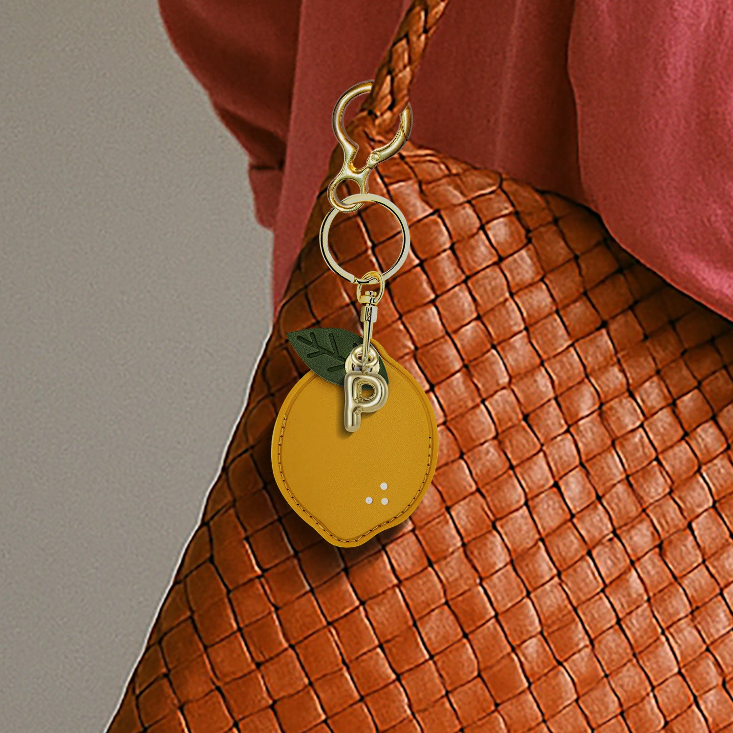 Personalised Lemon Vegan Leather Bag Charm