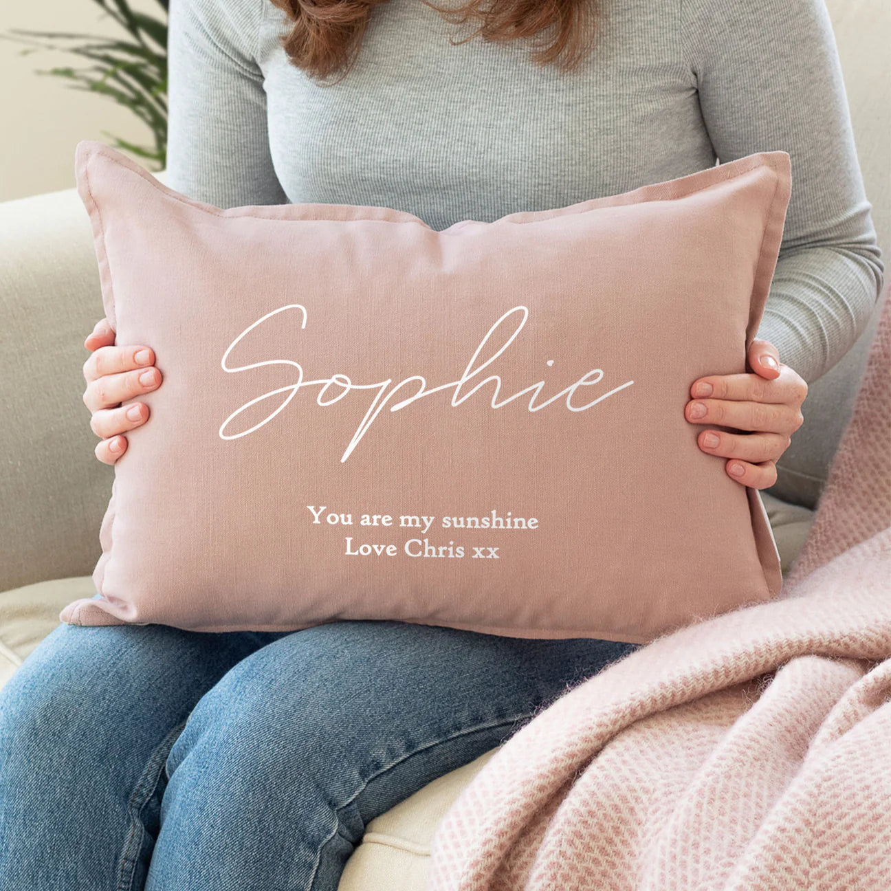 Personalised Floral Cushion in Pink