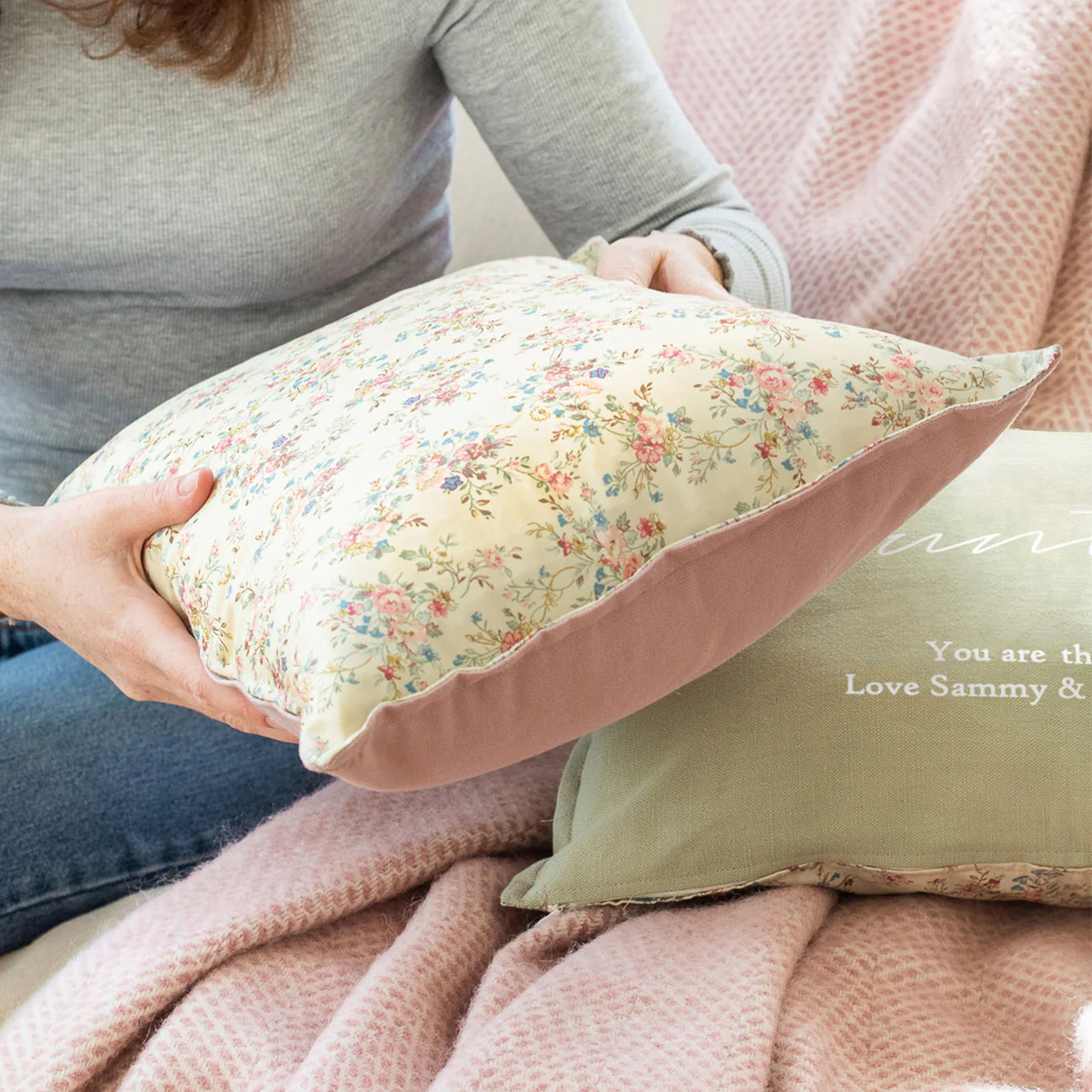 Personalised Floral Cushion in Pink