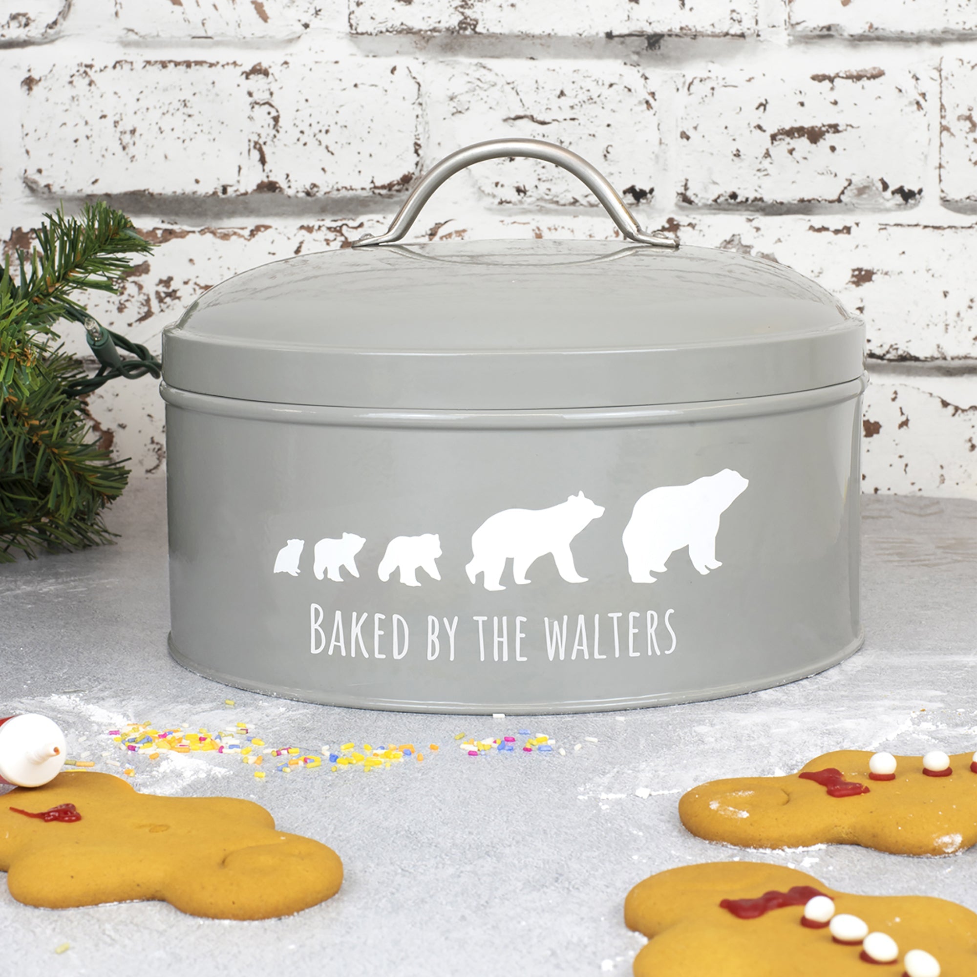 Personalised Christmas Polar Bear Family Grey Cake Tin