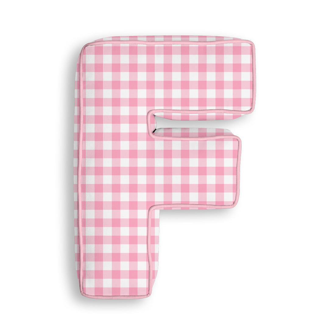 Personalised Letter Cushion 'F' in Pink Gingham