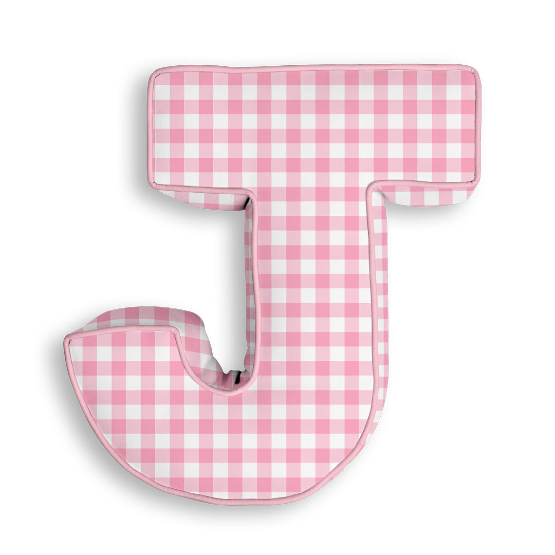 Personalised Letter Cushion 'J' in Pink Gingham
