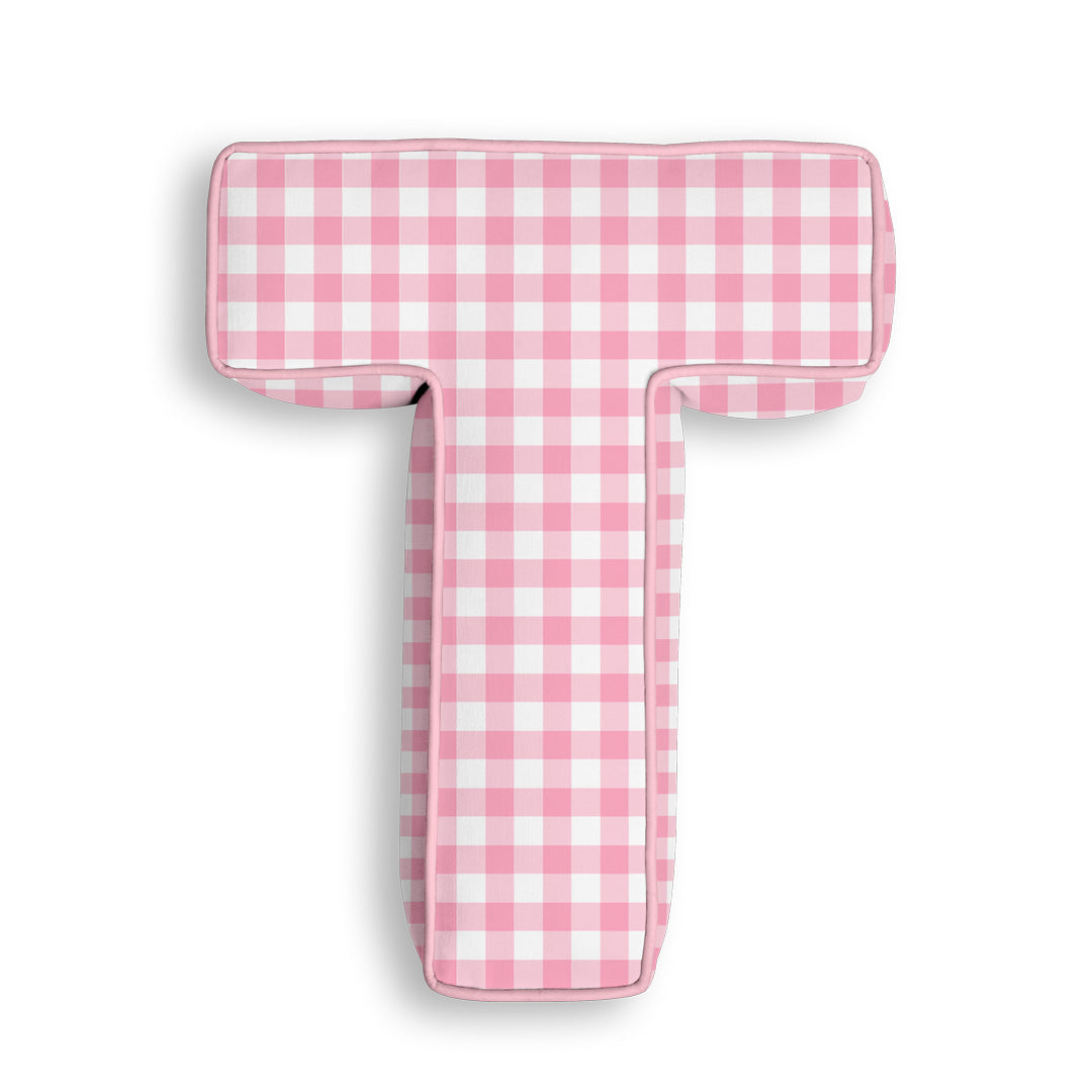 Personalised Letter Cushion 'T' in Pink Gingham