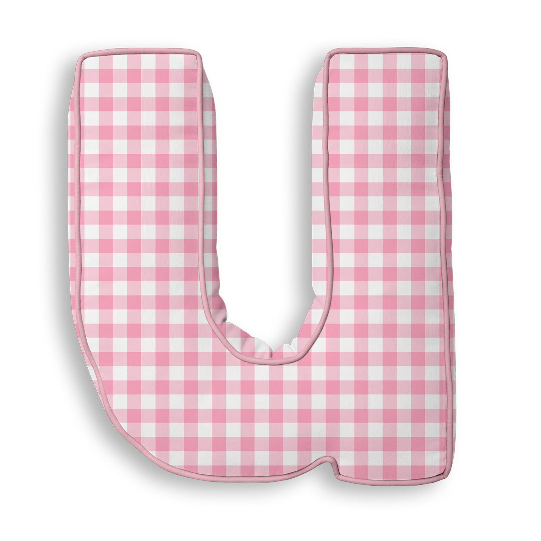Personalised Letter Cushion 'U' in Pink Gingham