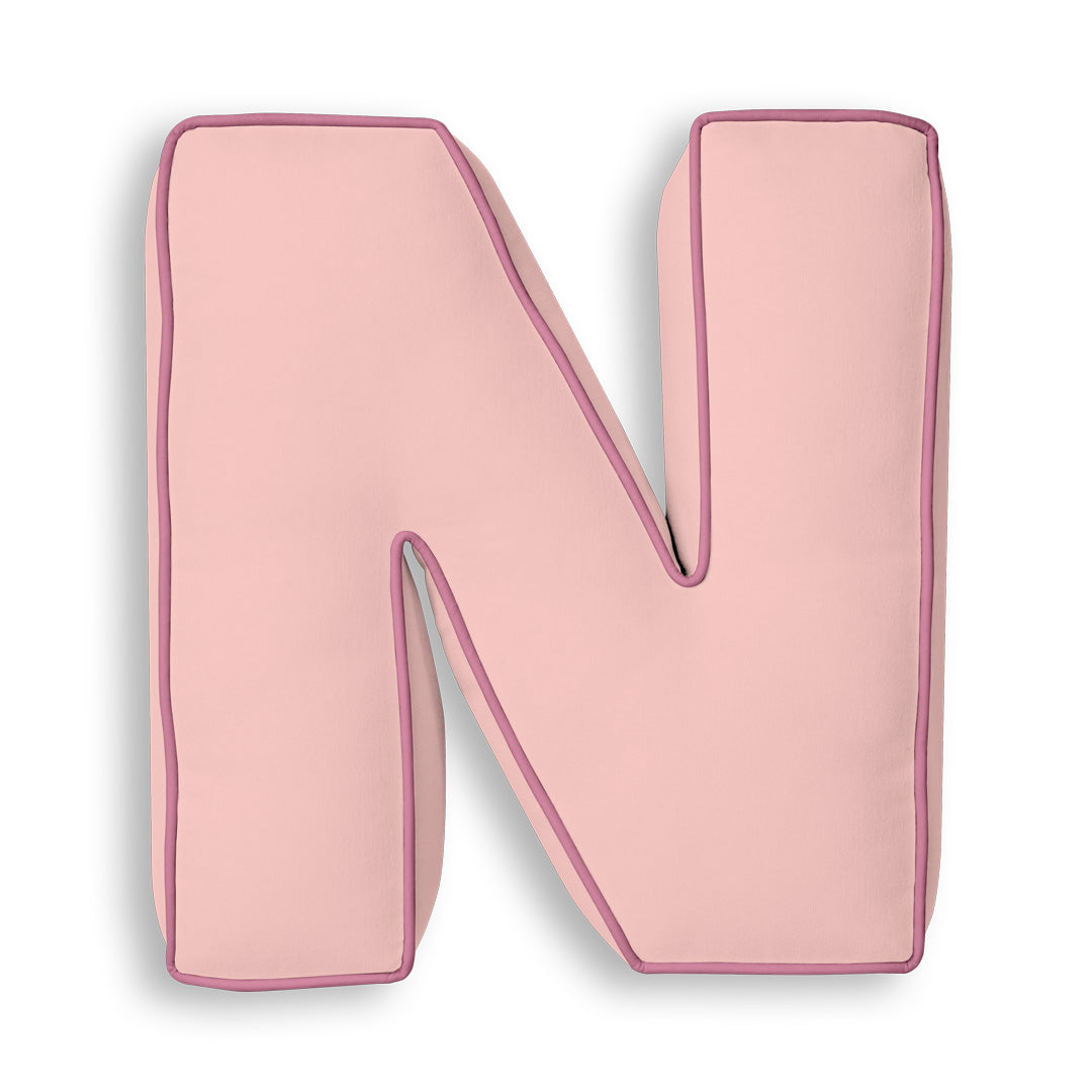 Personalised Letter Cushion 'N' in Soft Pink
