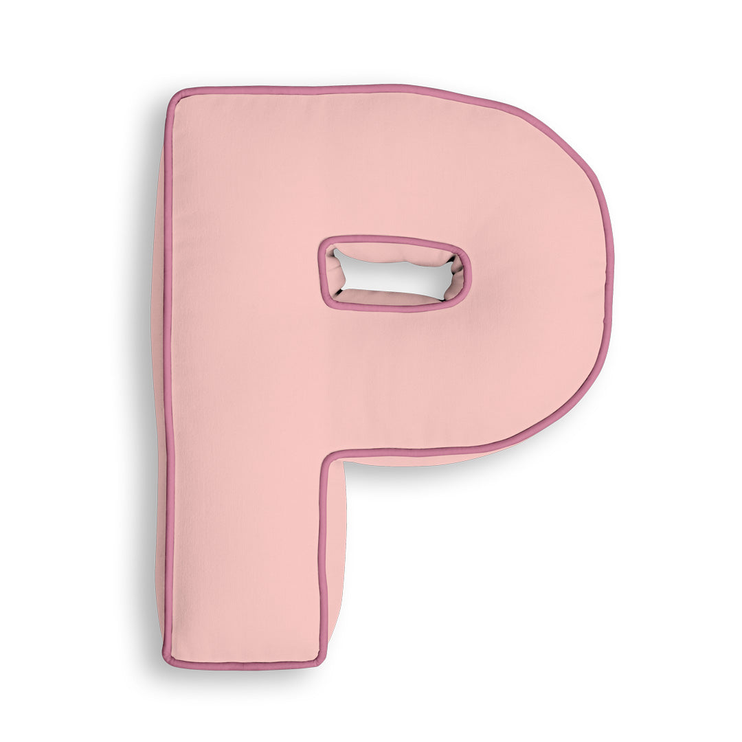 Personalised Letter Cushion 'P' in Soft Pink
