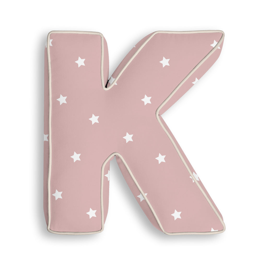 Personalised Letter Cushion 'K' in Pink Stars