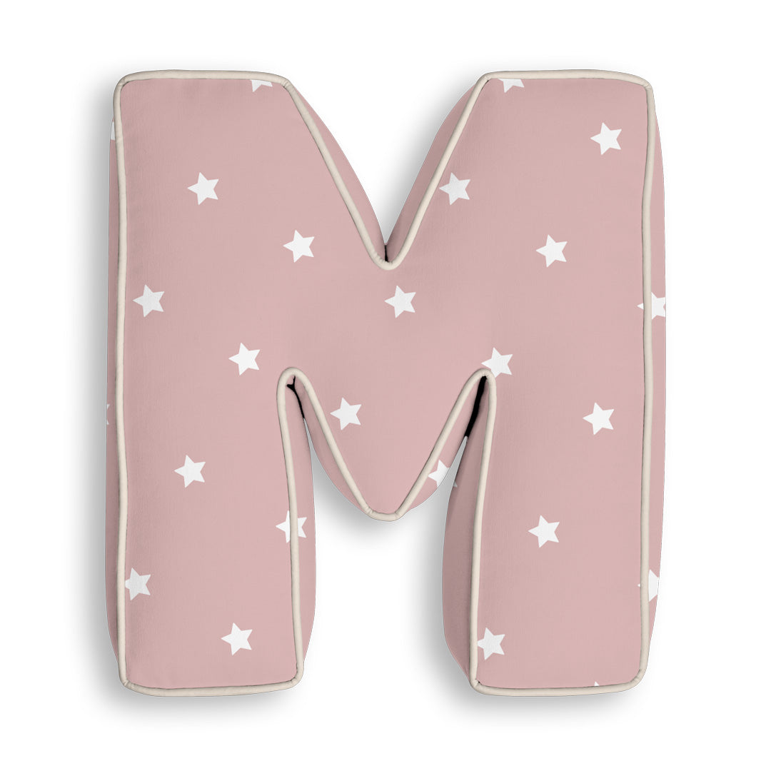 Personalised Letter Cushion 'M' in Pink Stars