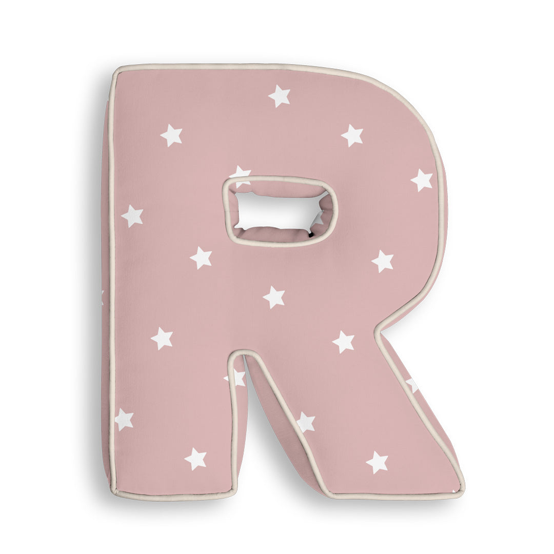 Personalised Letter Cushion 'R' in Pink Stars