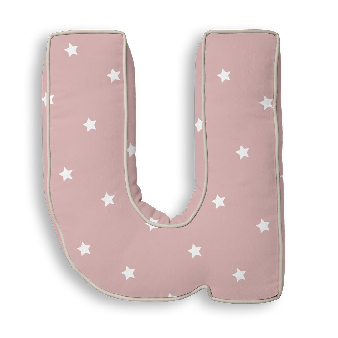 Personalised Letter Cushion 'U' in Pink Stars