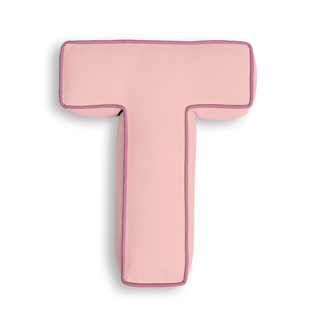 Personalised Letter Cushion 'T' in Soft Pink