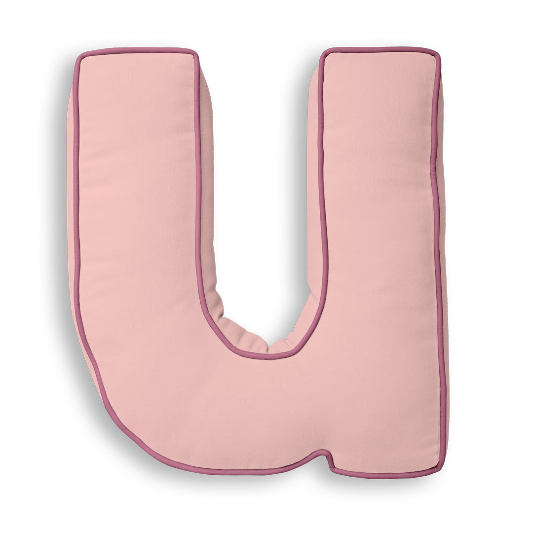 Personalised Letter Cushion 'U' in Soft Pink