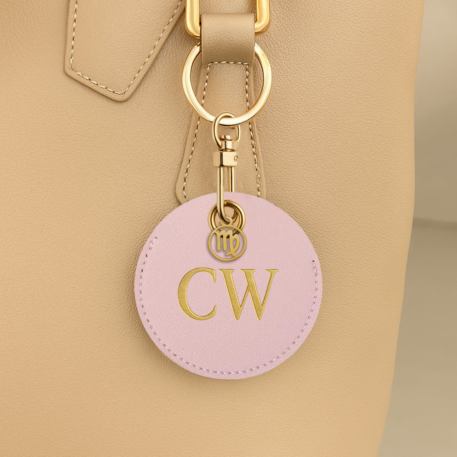 Personalised Vegan Leather Bag Accessory with Zodiac Charm