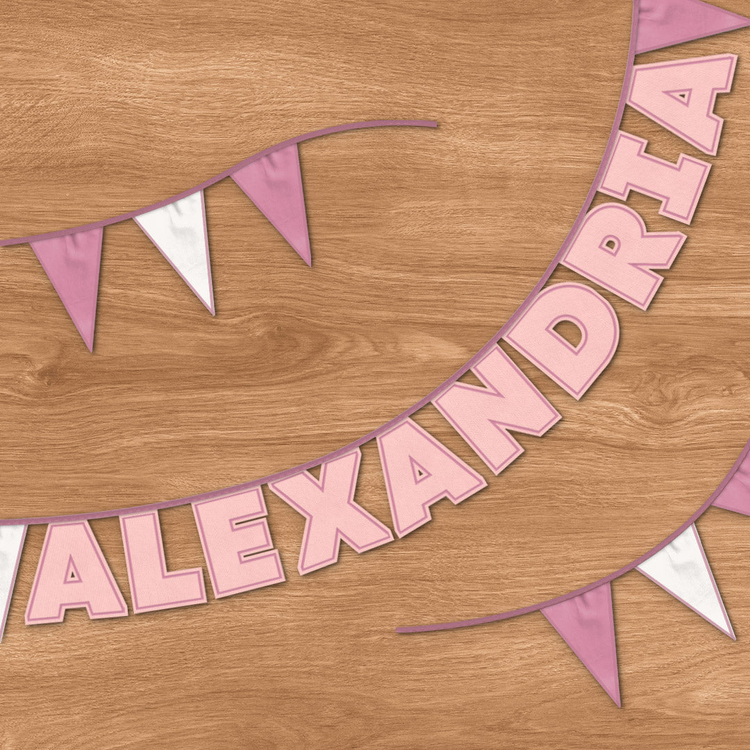 Personalised 10 Letter Name Bunting in Soft Pink