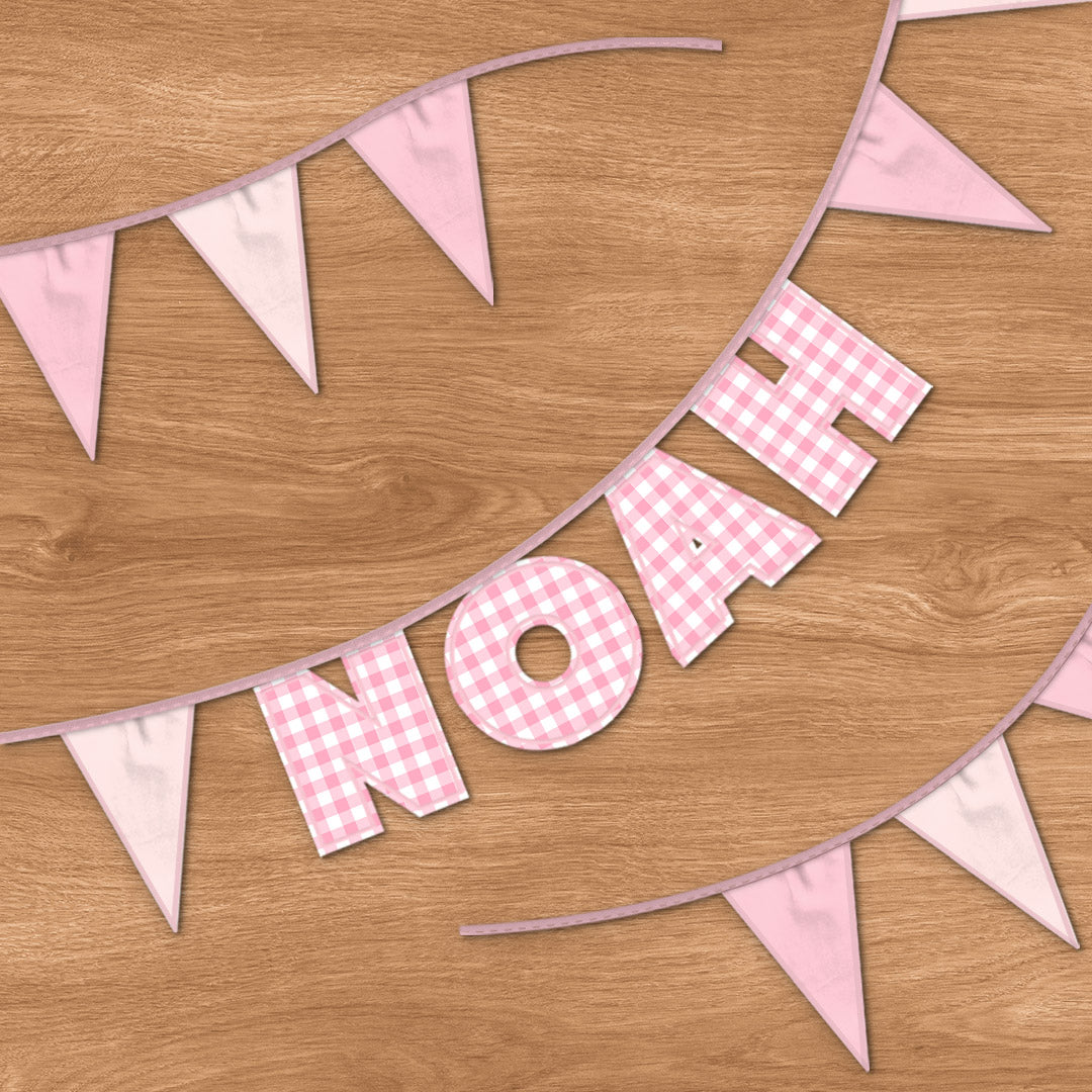 Personalised 4 Letter Name Bunting in Pink Gingham