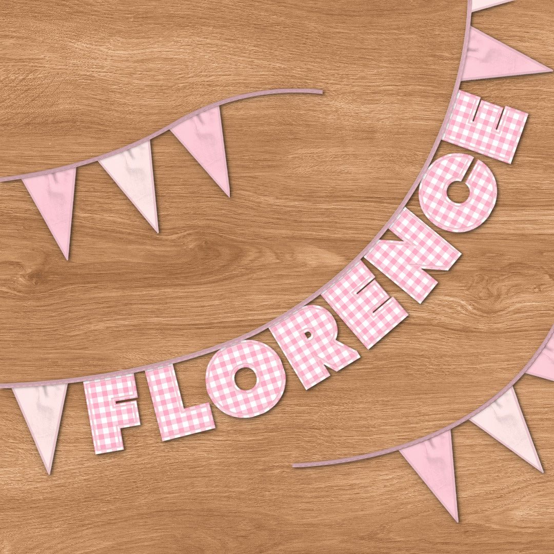 Personalised 8 Letter Name Bunting in Pink Gingham