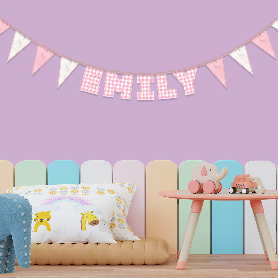 Personalised 5 Letter Name Bunting in Pink Gingham