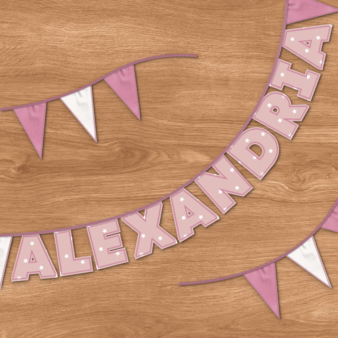 Personalised 10 Letter Name Bunting in Pink Stars