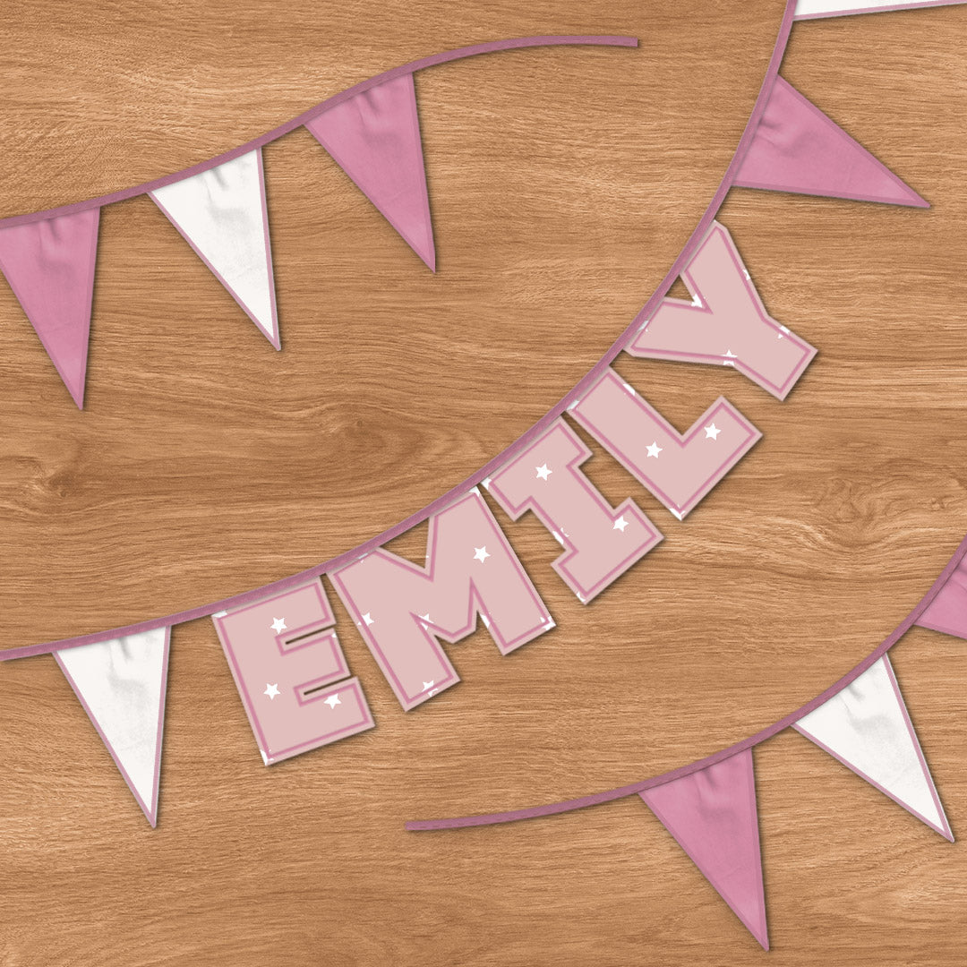 Personalised 5 Letter Name Bunting in Pink Stars